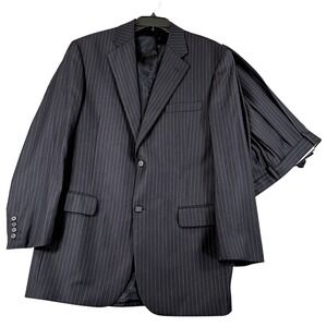 Grant Thomas Suit Mens 42L 37x30 Navy Wool Pinstripe Business